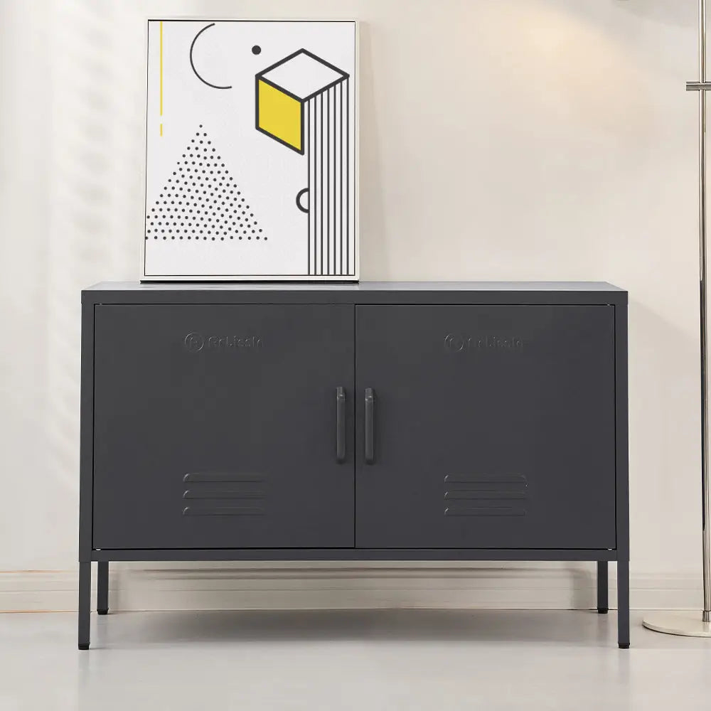 Charcoal buffet sideboard metal cabinet charcoal 100cm x 40cm x 64cm - home storage cabinet Australia