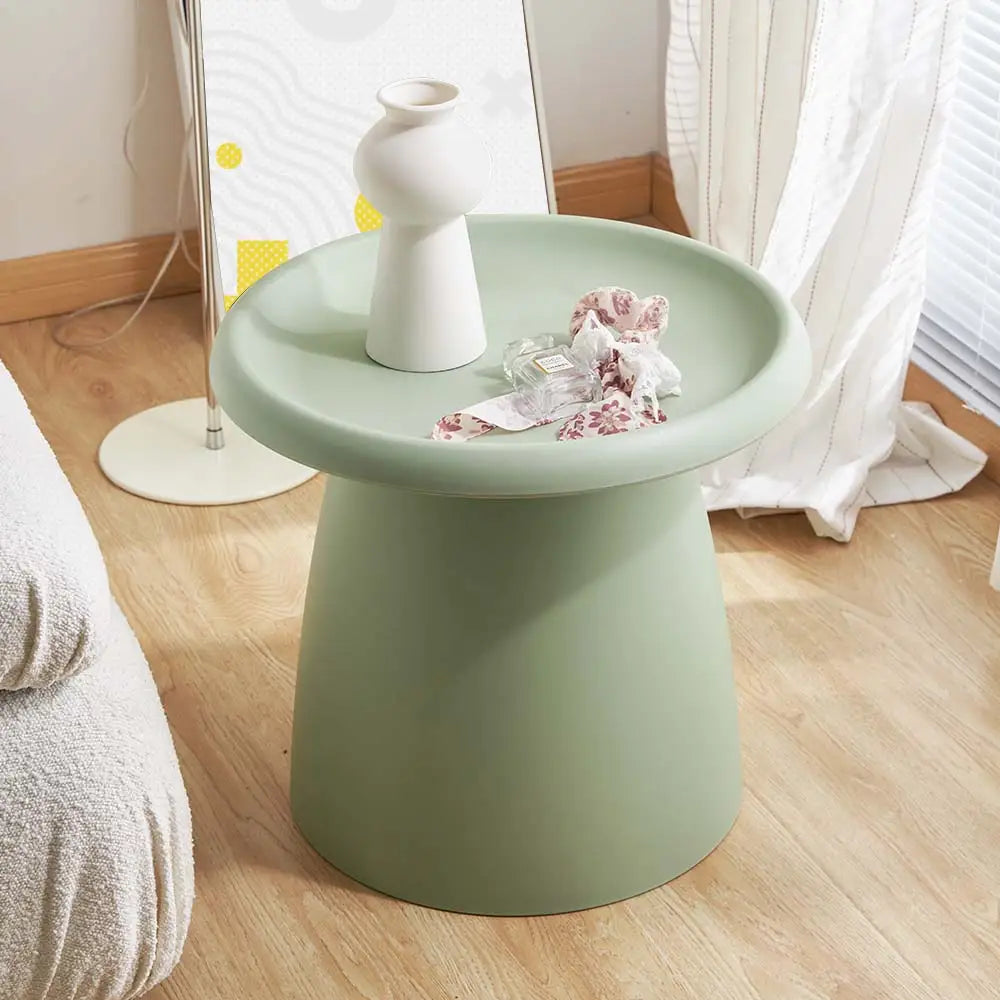 In Coffee Table Round 52cm Plastic Green | Sleek Matte Sage Green Table