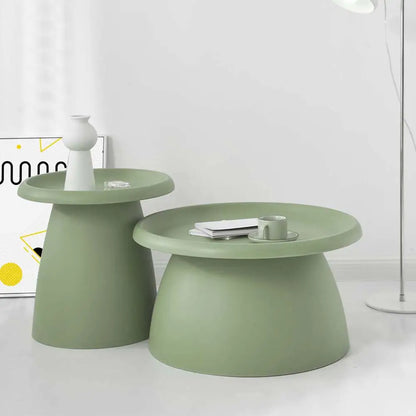 In Coffee Table Round 52cm Plastic Green | Two Matte Sage Green Modernist-shaped