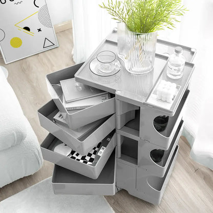 In Storage Trolley Bedide Table 5 Tier Cart Boby Replica Grey | Gray Plastic Multi-drawer Cart Sleek