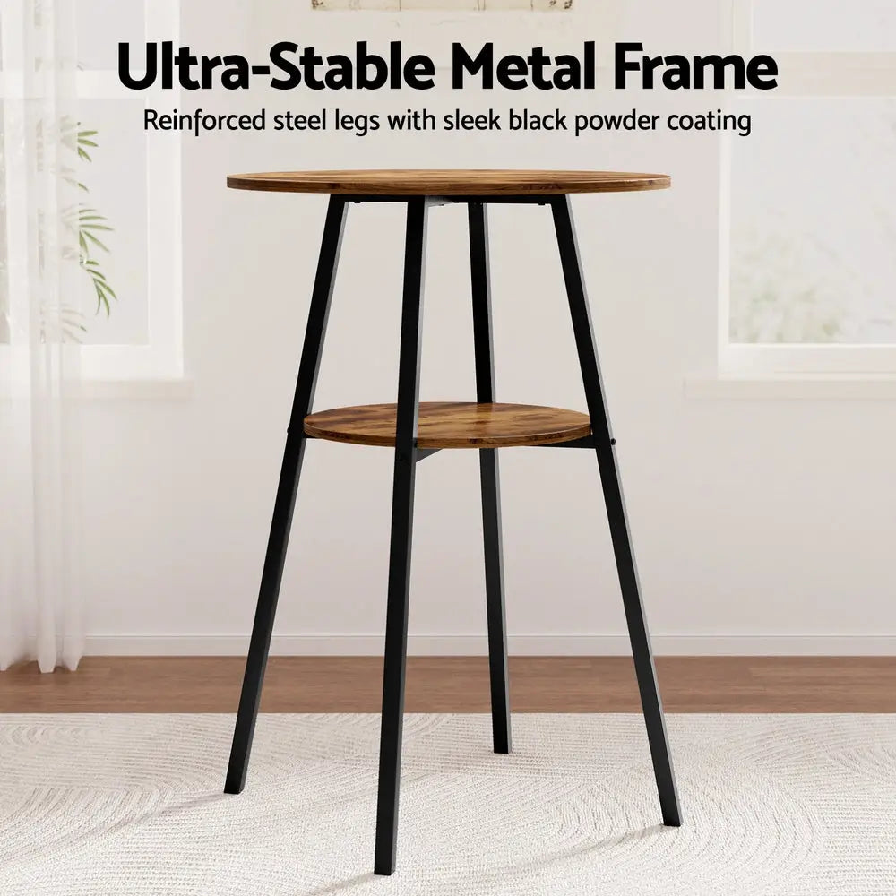 Industrial Bar Table with 2-tier Organizer Weather-resistant Mdf Top Steel Frame