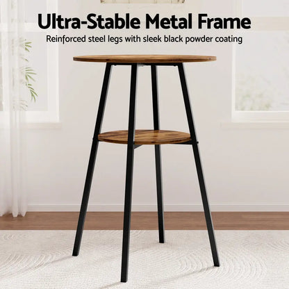 Industrial Bar Table with 2-tier Organizer Weather-resistant Mdf Top Steel Frame