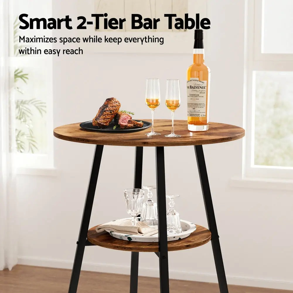 Industrial Bar Table with 2-tier Organizer Weather-resistant Mdf Top Steel Frame