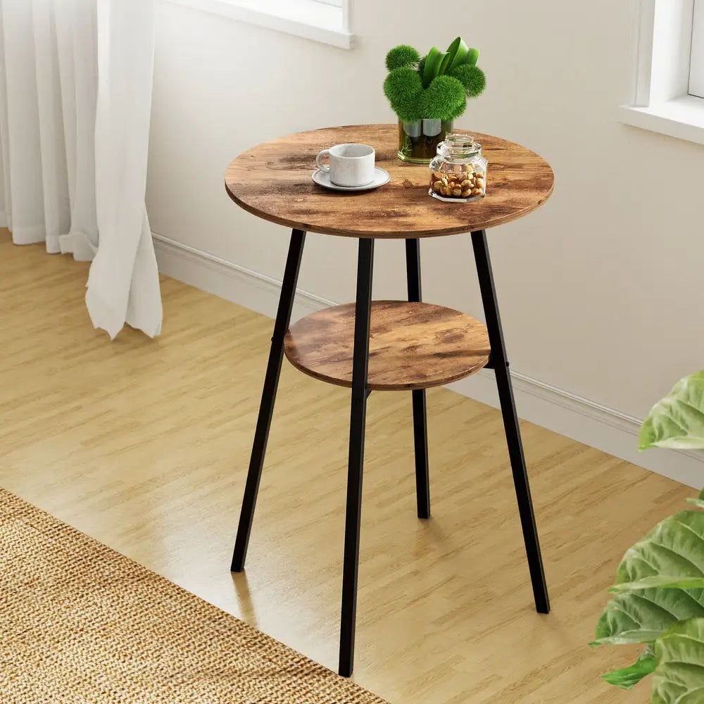 Industrial Bar Table with 2-tier Organizer Weather-resistant Mdf Top Steel Frame
