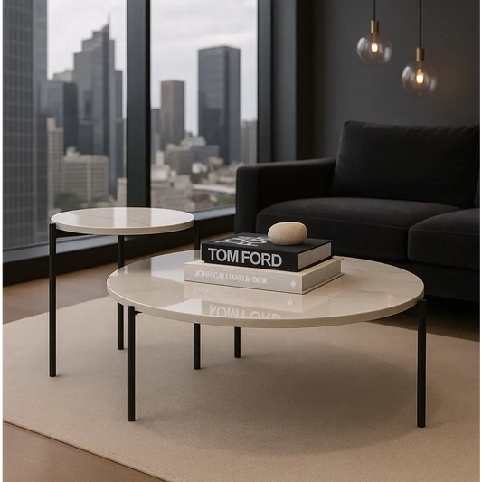 Interior Ave - Bianco Nested Coffee Table Set - White Marble Stone