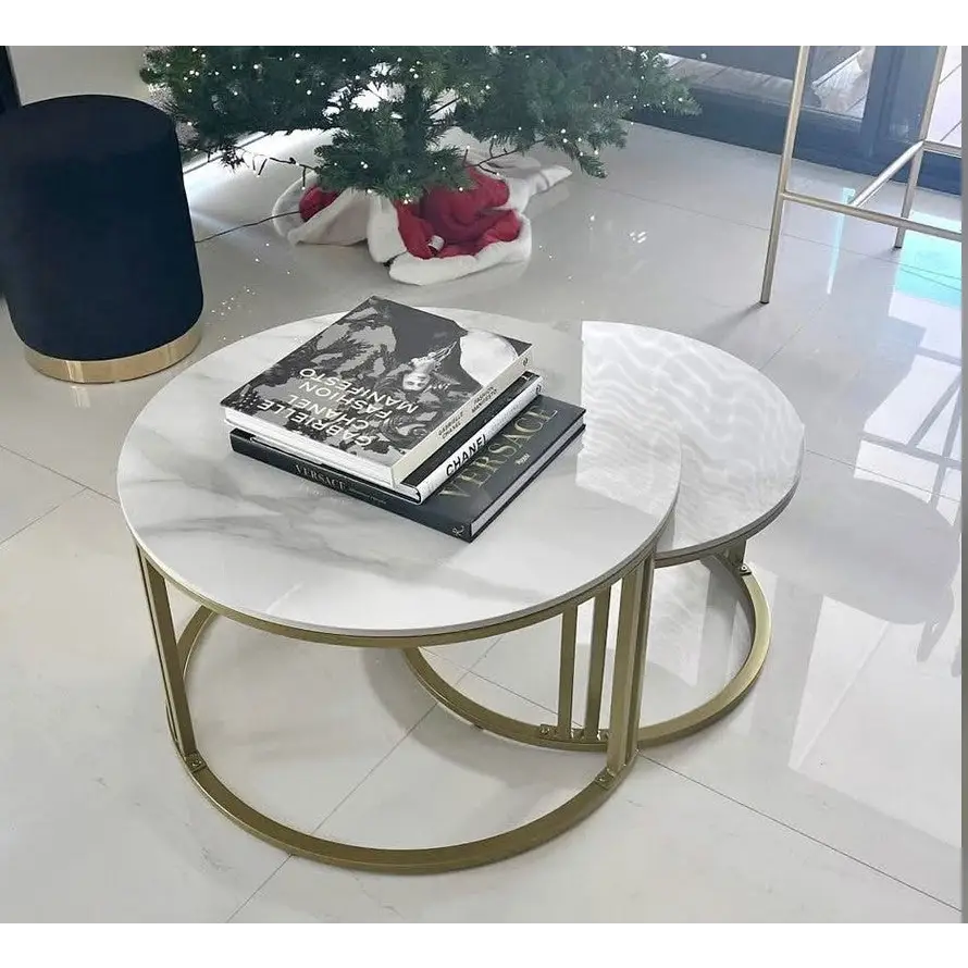 Interior Ave - Premier Nested Coffee Table Set - White Marble Stone