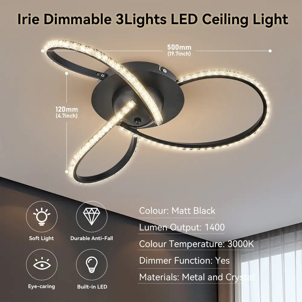 Irie Dimmable 3 Lights Led Ceiling Light - Black
