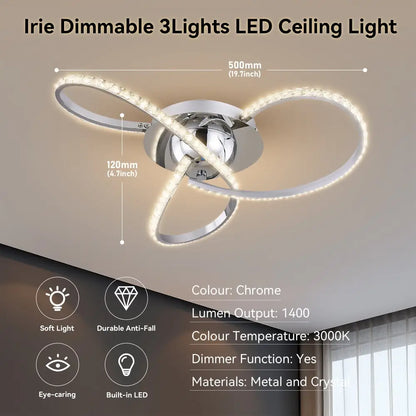 Irie Dimmable 3 Lights Led Ceiling Light - Chrome