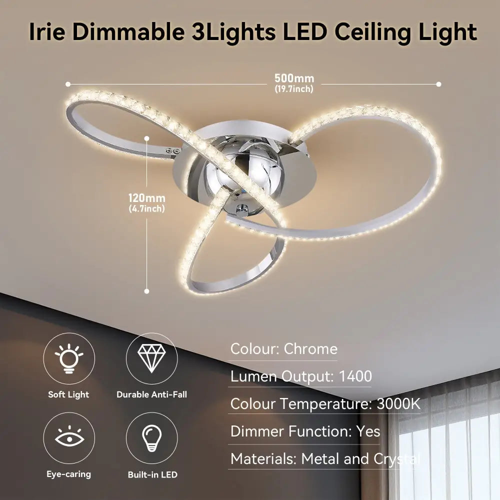 Irie Dimmable 3 Lights Led Ceiling Light - Chrome