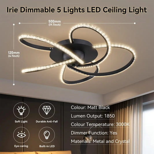 Irie Dimmable 5 Lights Led Ceiling Light - Black