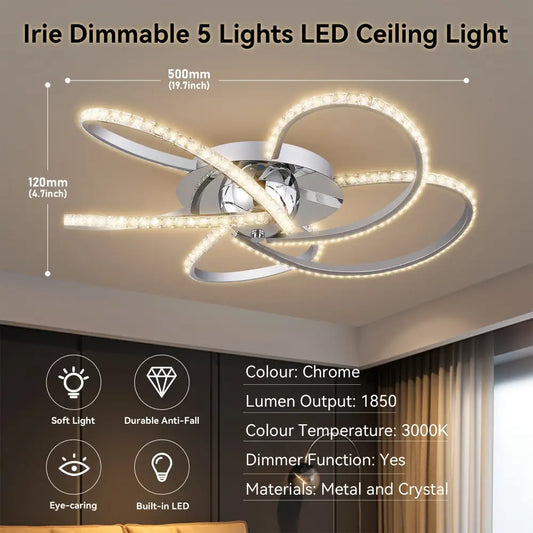Irie Dimmable 5 Lights Led Ceiling Light - Chrome