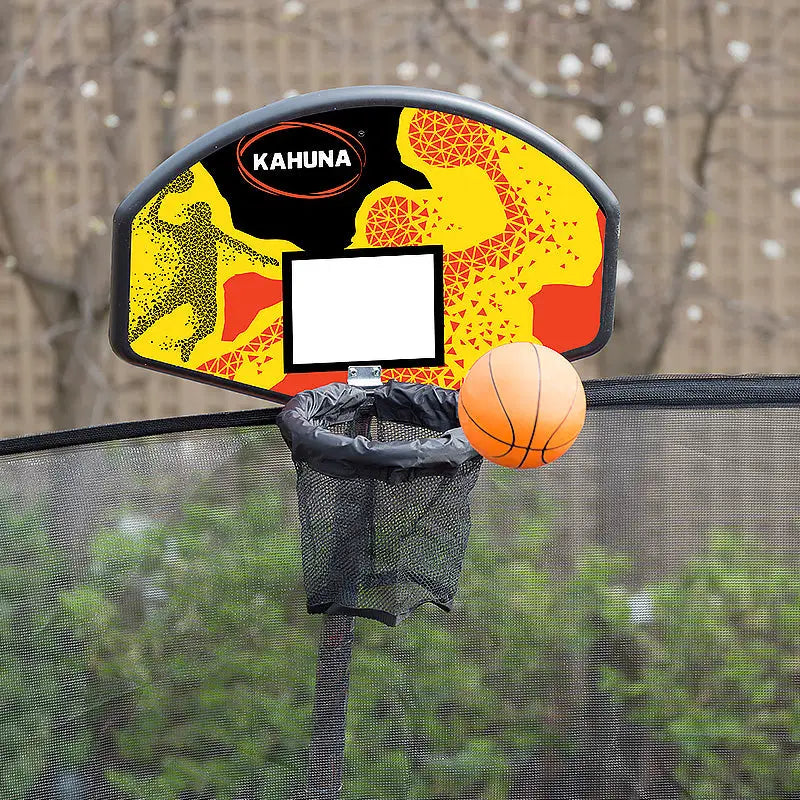 Kahuna 14ft Outdoor Trampoline Kids Children with Safety Enclosure Pad Mat Ladder Basketball Hoop Set - Rainbow