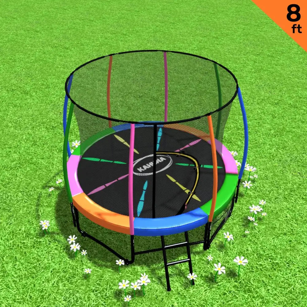Kahuna 8ft Outdoor Rainbow Trampoline for Kids and Children Suited Fitness Exercise Gymnastics with Safety Enclosure