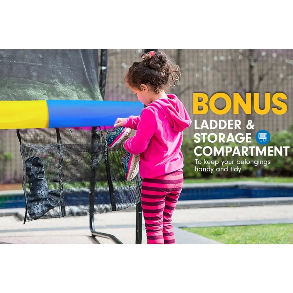 Kahuna 8ft Outdoor Rainbow Trampoline for Kids and Children Suited Fitness Exercise Gymnastics with Safety Enclosure