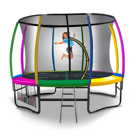 Kahuna 8ft Outdoor Rainbow Trampoline for Kids and Children Suited Fitness Exercise Gymnastics with Safety Enclosure