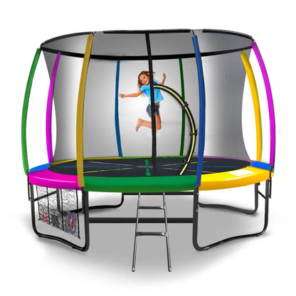 Kahuna 8ft Outdoor Rainbow Trampoline for Kids and Children Suited Fitness Exercise Gymnastics with Safety Enclosure