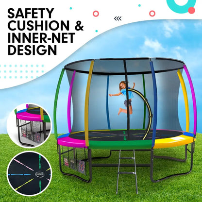 Kahuna 8ft Outdoor Rainbow Trampoline for Kids and Children Suited Fitness Exercise Gymnastics with Safety Enclosure