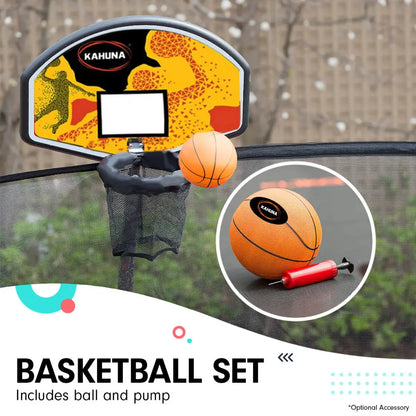 Kahuna 8ft Outdoor Trampoline Kids Children with Safety Enclosure Mat Pad Net Ladder Basketball Hoop Set - Rainbow