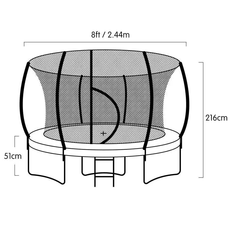 Kahuna 8ft Outdoor Trampoline Kids Children with Safety Enclosure Mat Pad Net Ladder Basketball Hoop Set - Rainbow