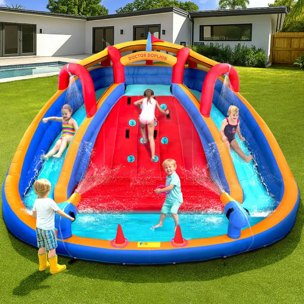 Kids Inflatable Pool Water Slide Cannon Splash Park Toss Game 408x386cm
