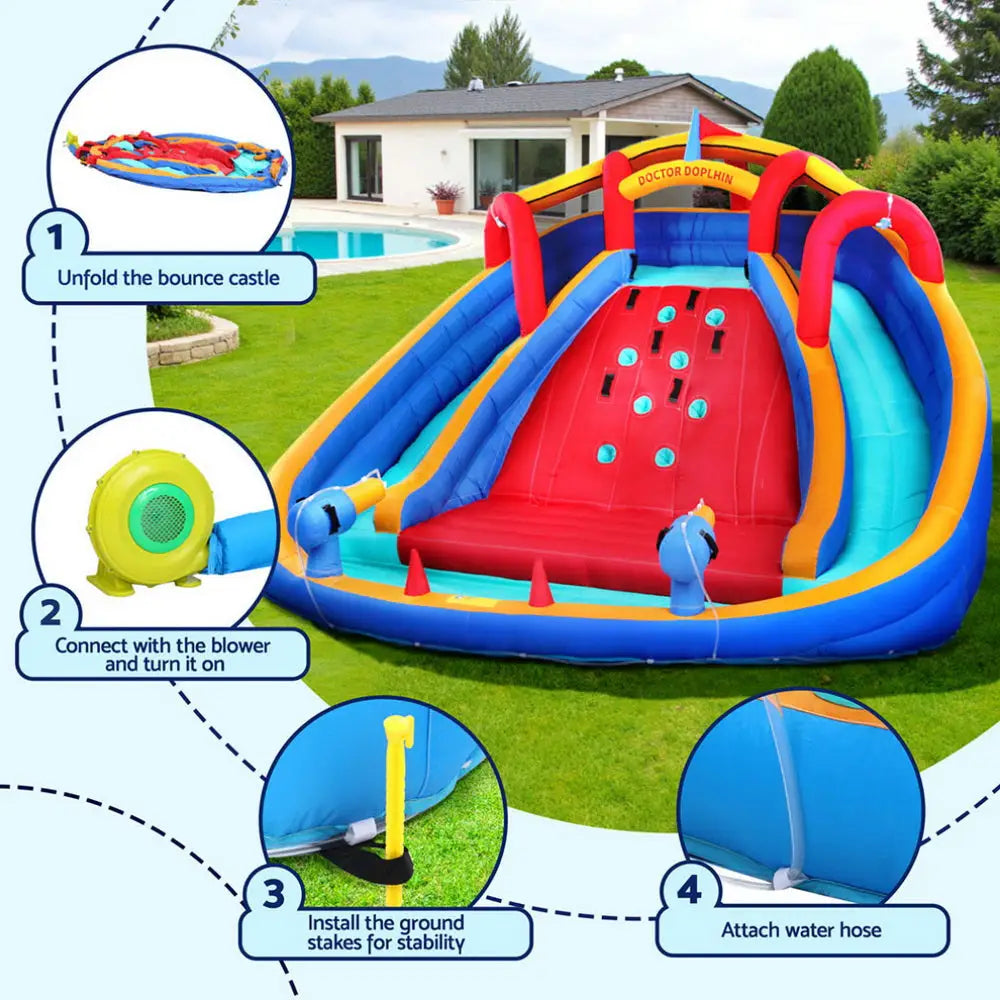 Kids Inflatable Pool Water Slide Cannon Splash Park Toss Game 408x386cm