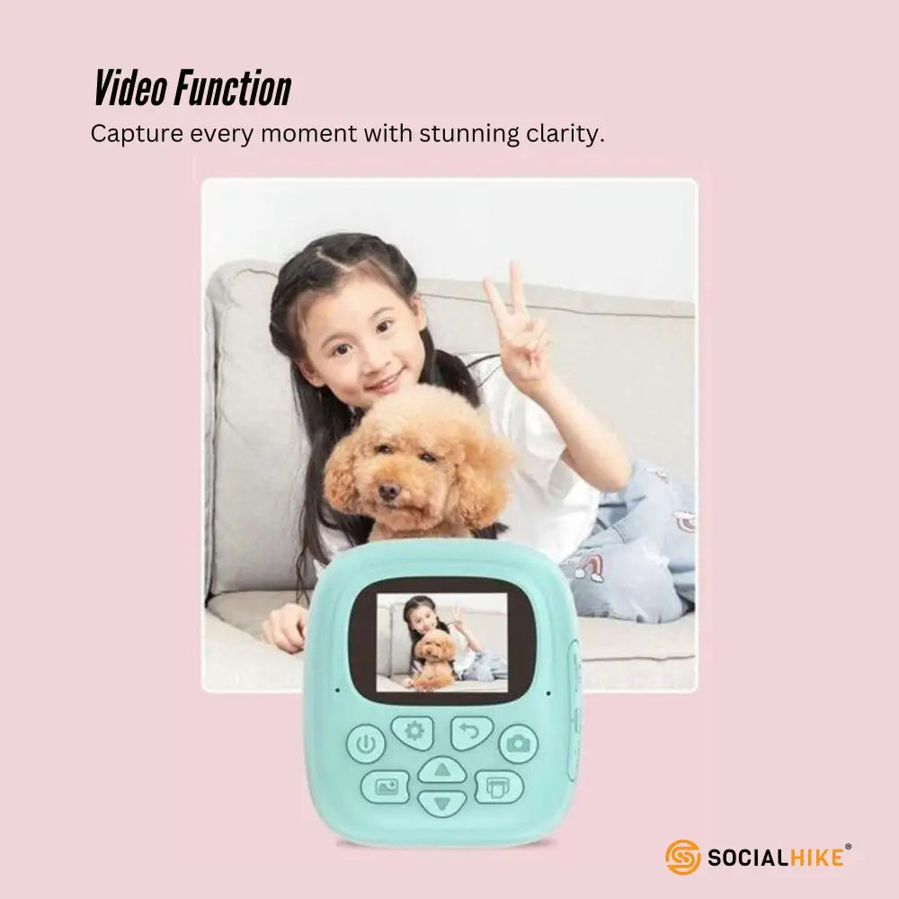 Kids Rechargeable Instant Print Camera Blue - Digital Thermal Photo Video Mp3