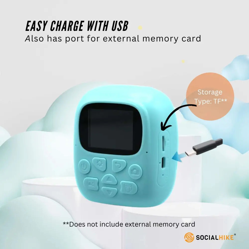 Kids Rechargeable Instant Print Camera Blue - Digital Thermal Photo Video Mp3
