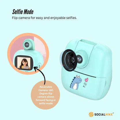 Kids Rechargeable Instant Print Camera Blue - Digital Thermal Photo Video Mp3