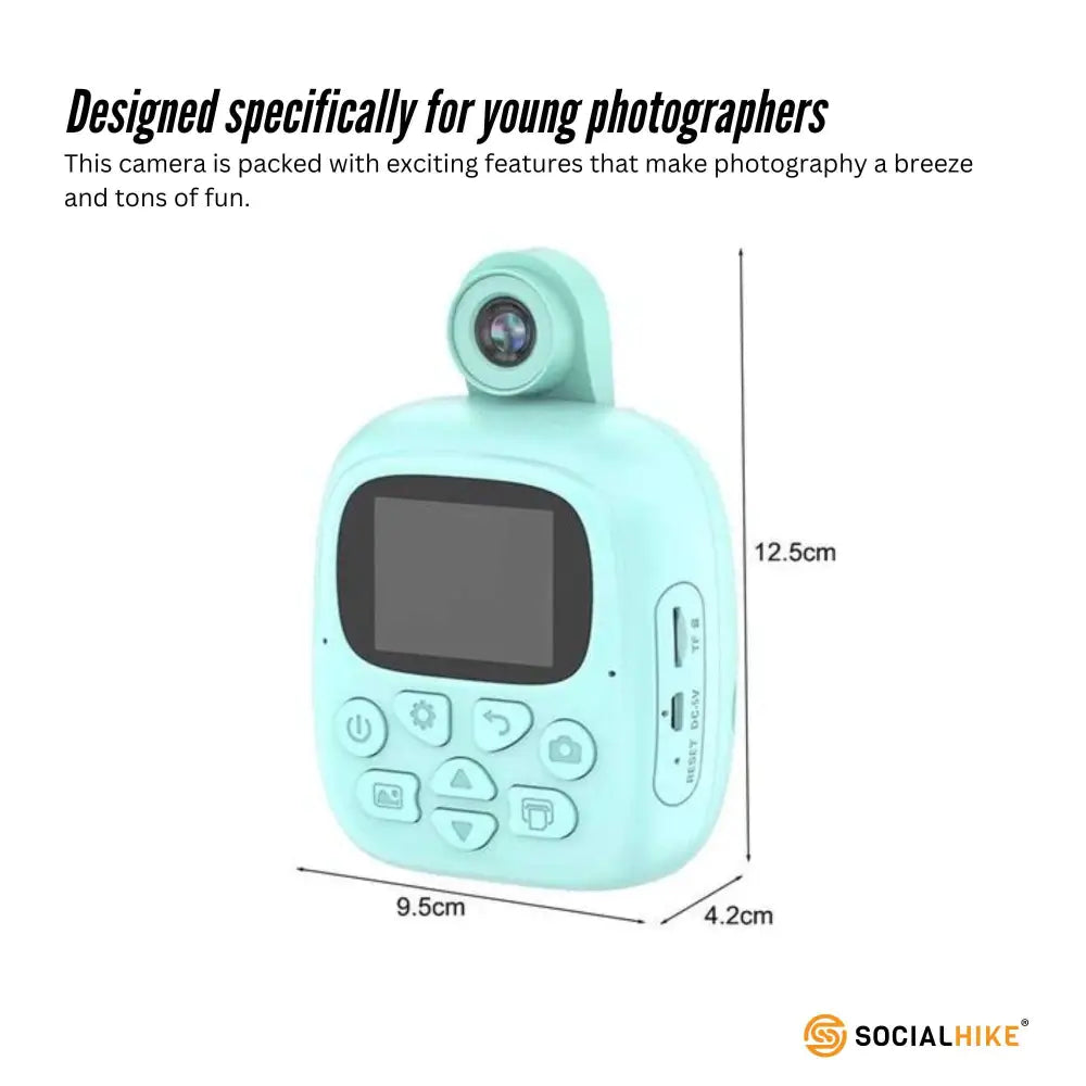 Kids Rechargeable Instant Print Camera Blue - Digital Thermal Photo Video Mp3