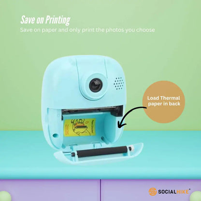 Kids Rechargeable Instant Print Camera Blue - Digital Thermal Photo Video Mp3
