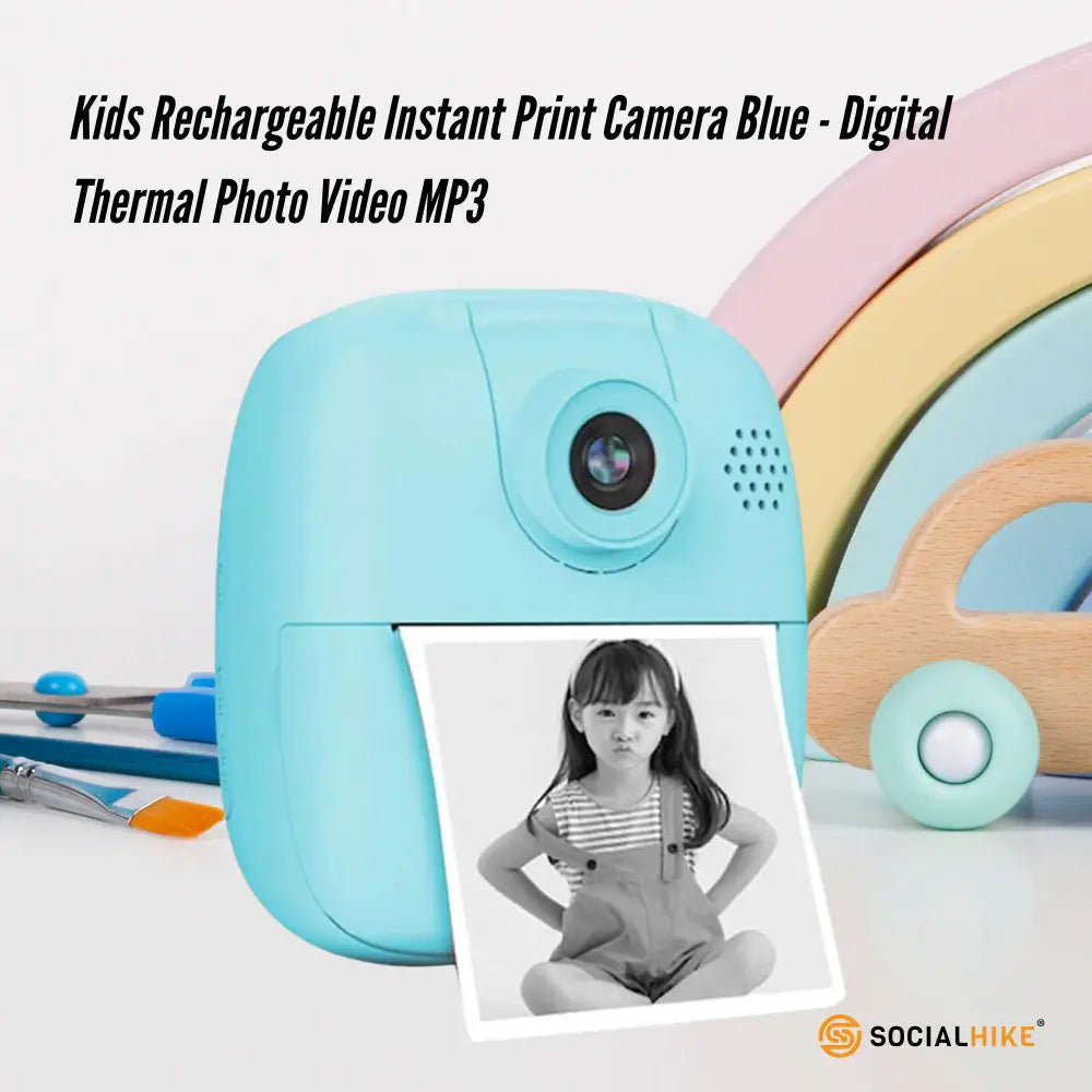 Kids Rechargeable Instant Print Camera Blue - Digital Thermal Photo Video Mp3