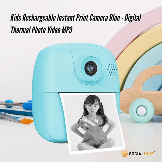 Kids Rechargeable Instant Print Camera Blue - Digital Thermal Photo Video Mp3
