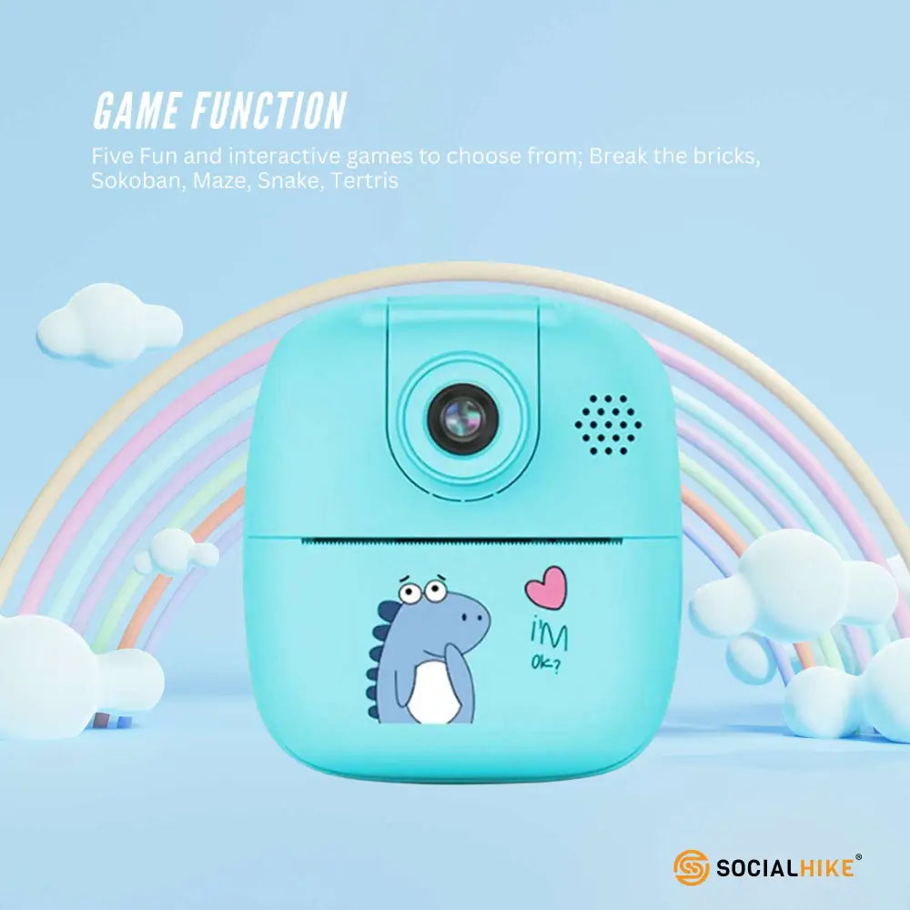 Kids Rechargeable Instant Print Camera Blue - Digital Thermal Photo Video Mp3