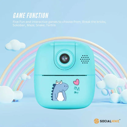 Kids Rechargeable Instant Print Camera Blue - Digital Thermal Photo Video Mp3