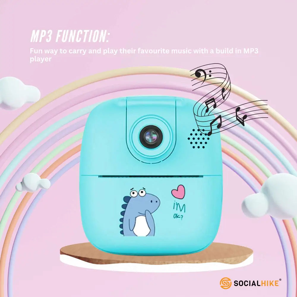 Kids Rechargeable Instant Print Camera Blue - Digital Thermal Photo Video Mp3