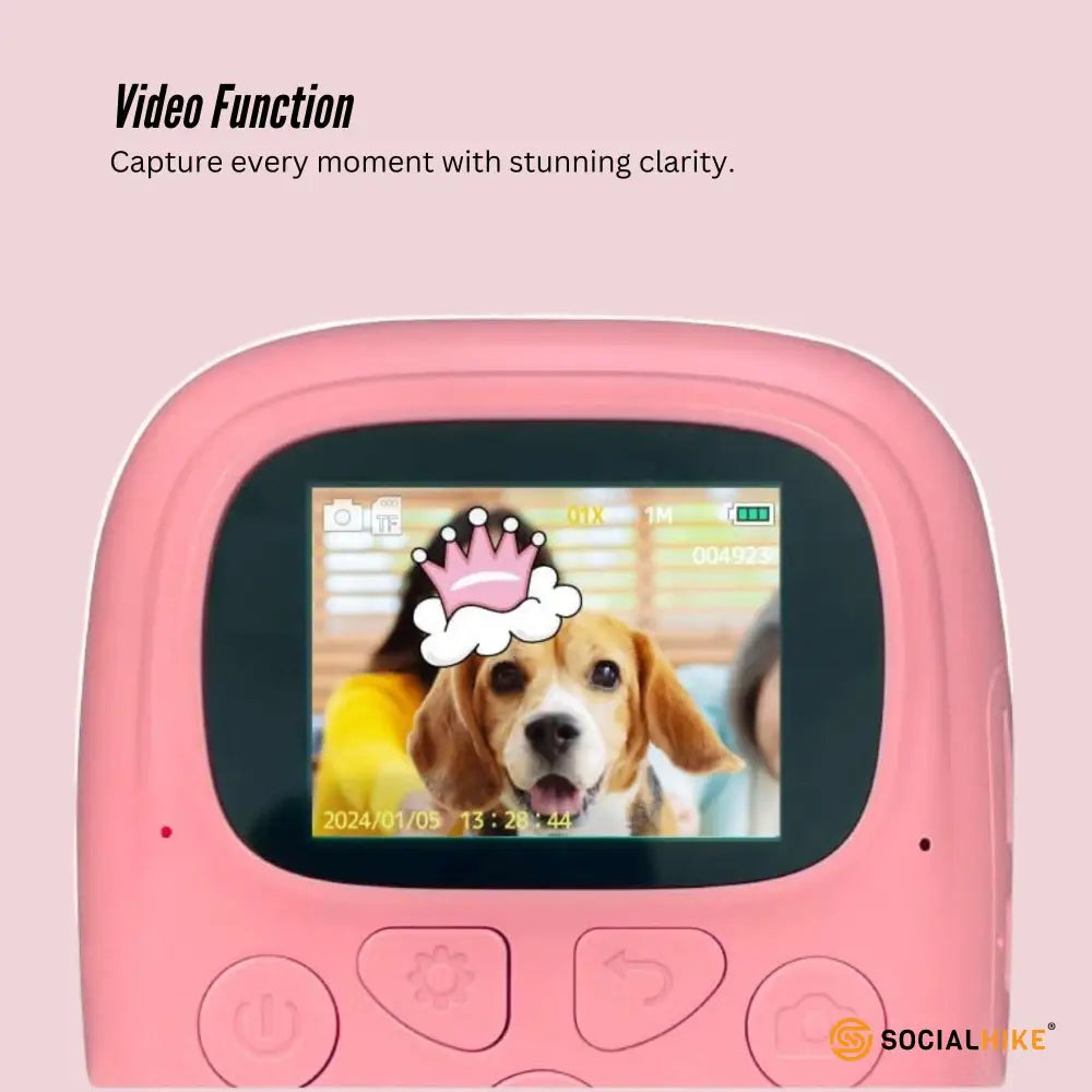 Kids Rechargeable Instant Print Camera Pink - Digital Thermal Photo Video Mp3