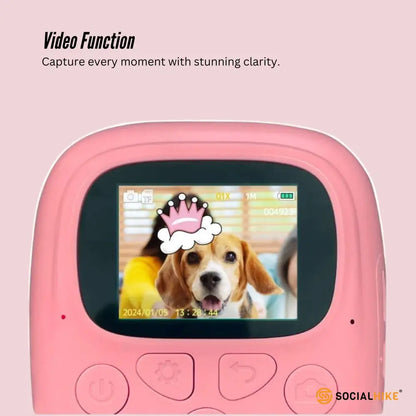 Kids Rechargeable Instant Print Camera Pink - Digital Thermal Photo Video Mp3