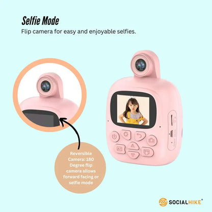 Kids Rechargeable Instant Print Camera Pink - Digital Thermal Photo Video Mp3