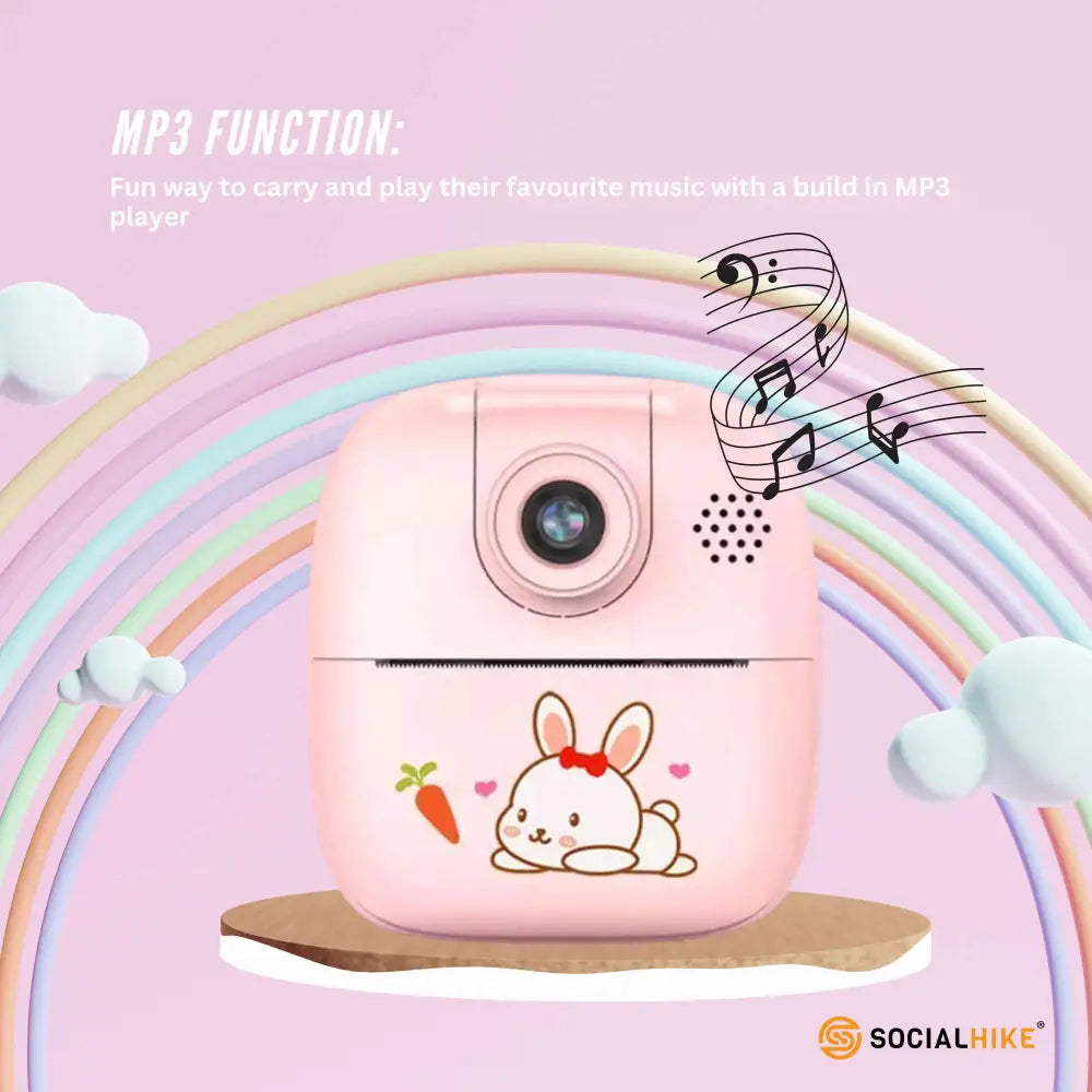 Kids Rechargeable Instant Print Camera Pink - Digital Thermal Photo Video Mp3