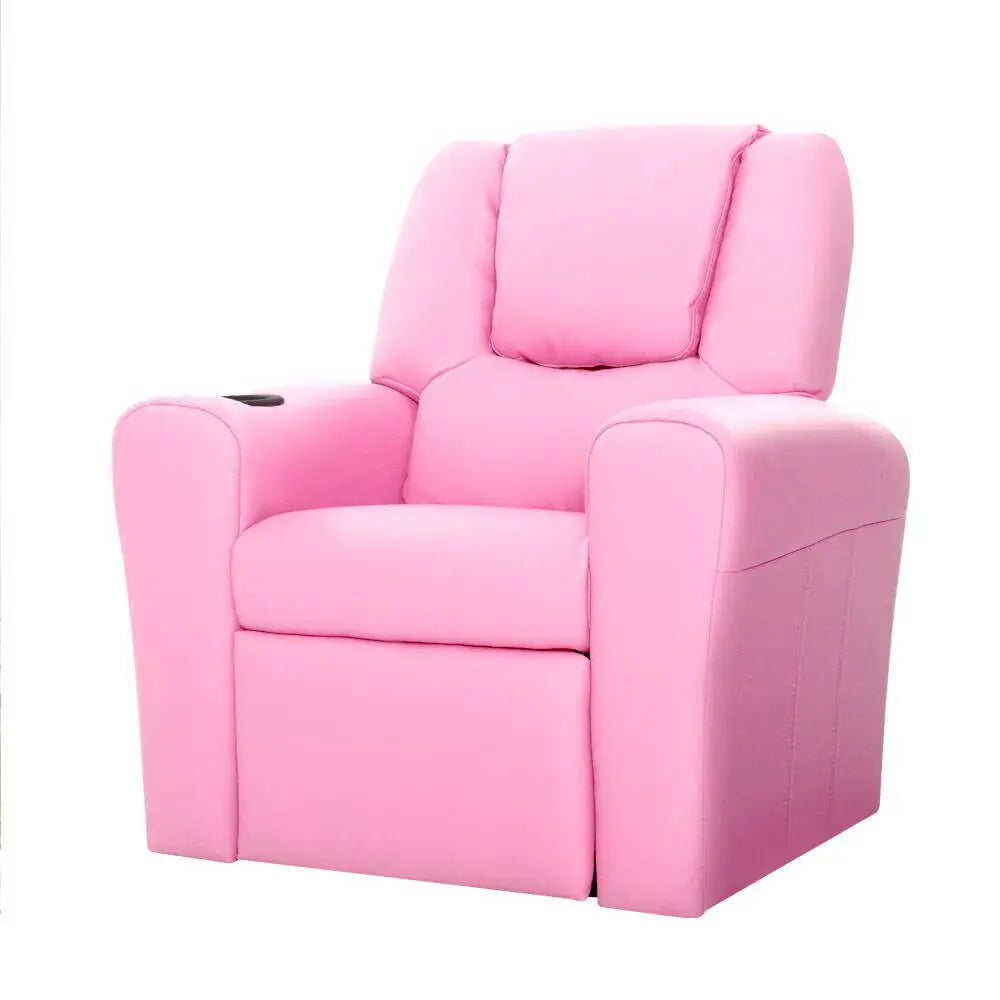 Kids Recliner Chair Pu Leather Sofa Lounge Couch Children Armchair Pink