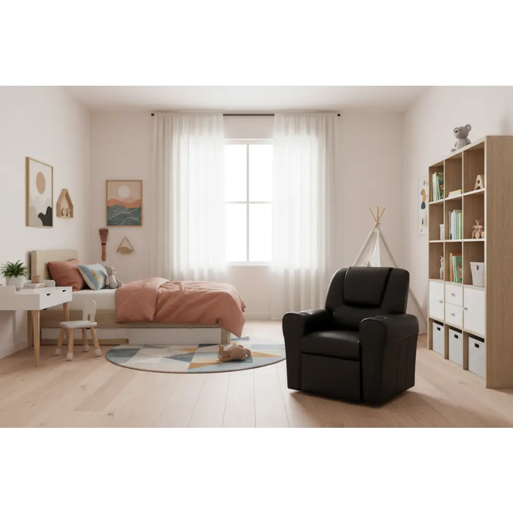 Kids Recliner Chair Pu Leather Sofa Lounge Couch Children Armchair Black