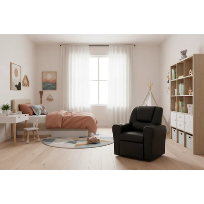 Kids Recliner Chair Pu Leather Sofa Lounge Couch Children Armchair Black