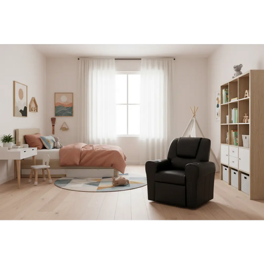 Kids Recliner Chair Pu Leather Sofa Lounge Couch Children Armchair Black