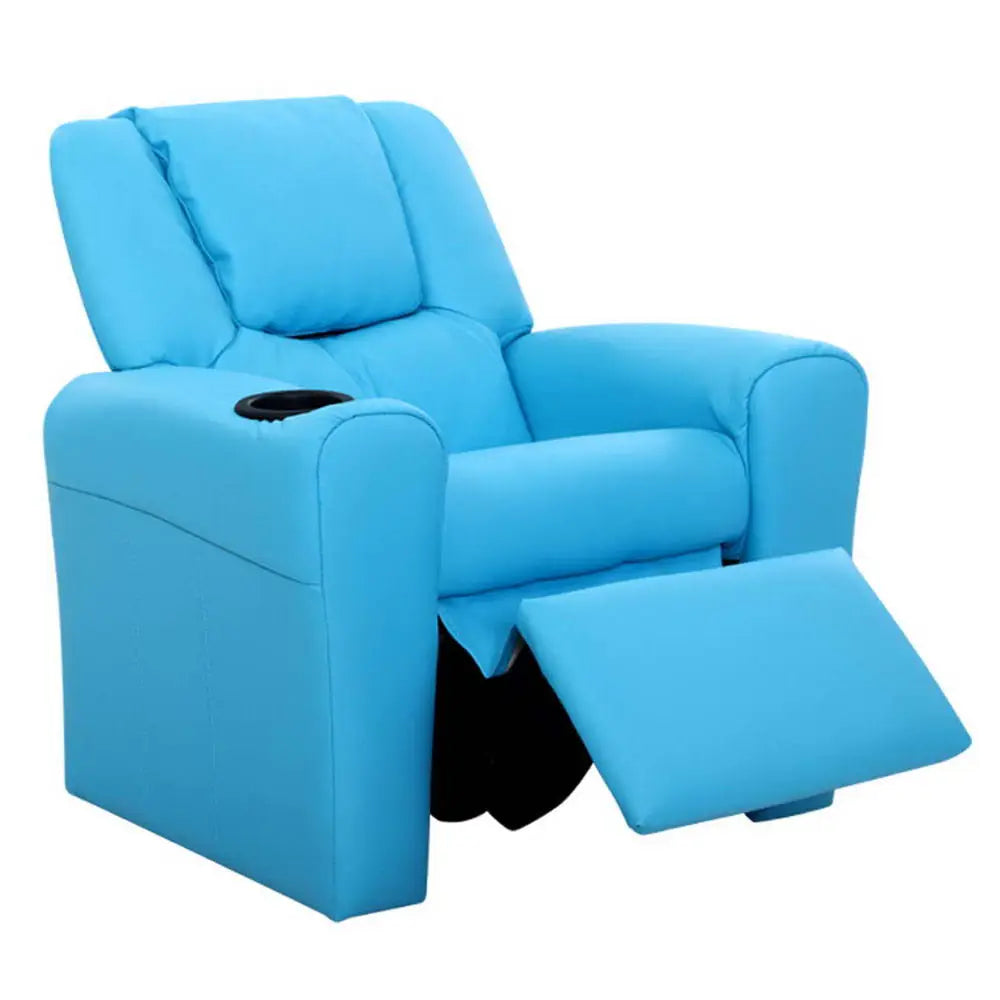 Kids Recliner Chair Pu Leather Sofa Lounge Couch Children Armchair Blue
