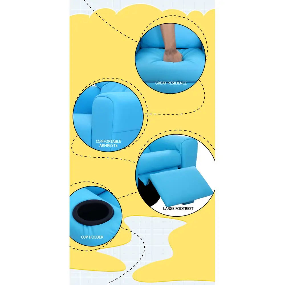 Kids Recliner Chair Pu Leather Sofa Lounge Couch Children Armchair Blue