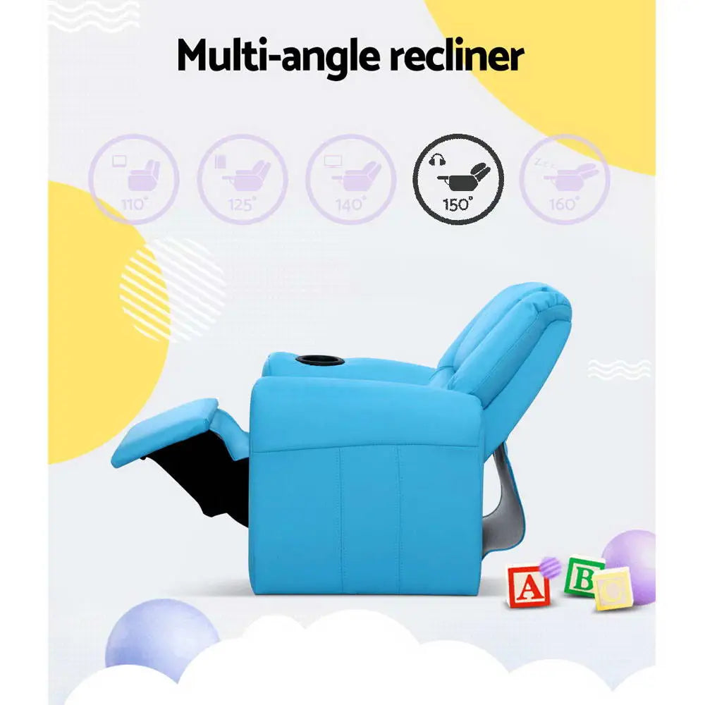 Kids Recliner Chair Pu Leather Sofa Lounge Couch Children Armchair Blue
