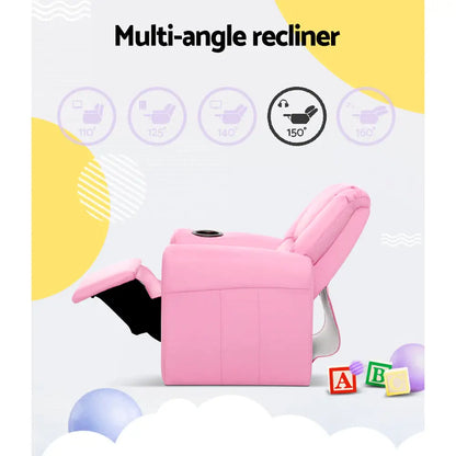 Kids Recliner Chair Pu Leather Sofa Lounge Couch Children Armchair Pink