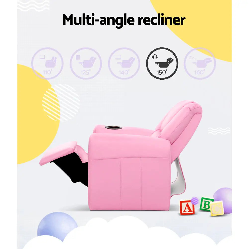 Kids Recliner Chair Pu Leather Sofa Lounge Couch Children Armchair Pink