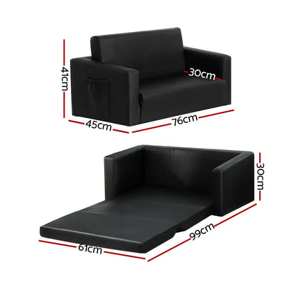 Kids Sofa 2 Seater Children Flip Open Couch Pu Leather Armchair Black