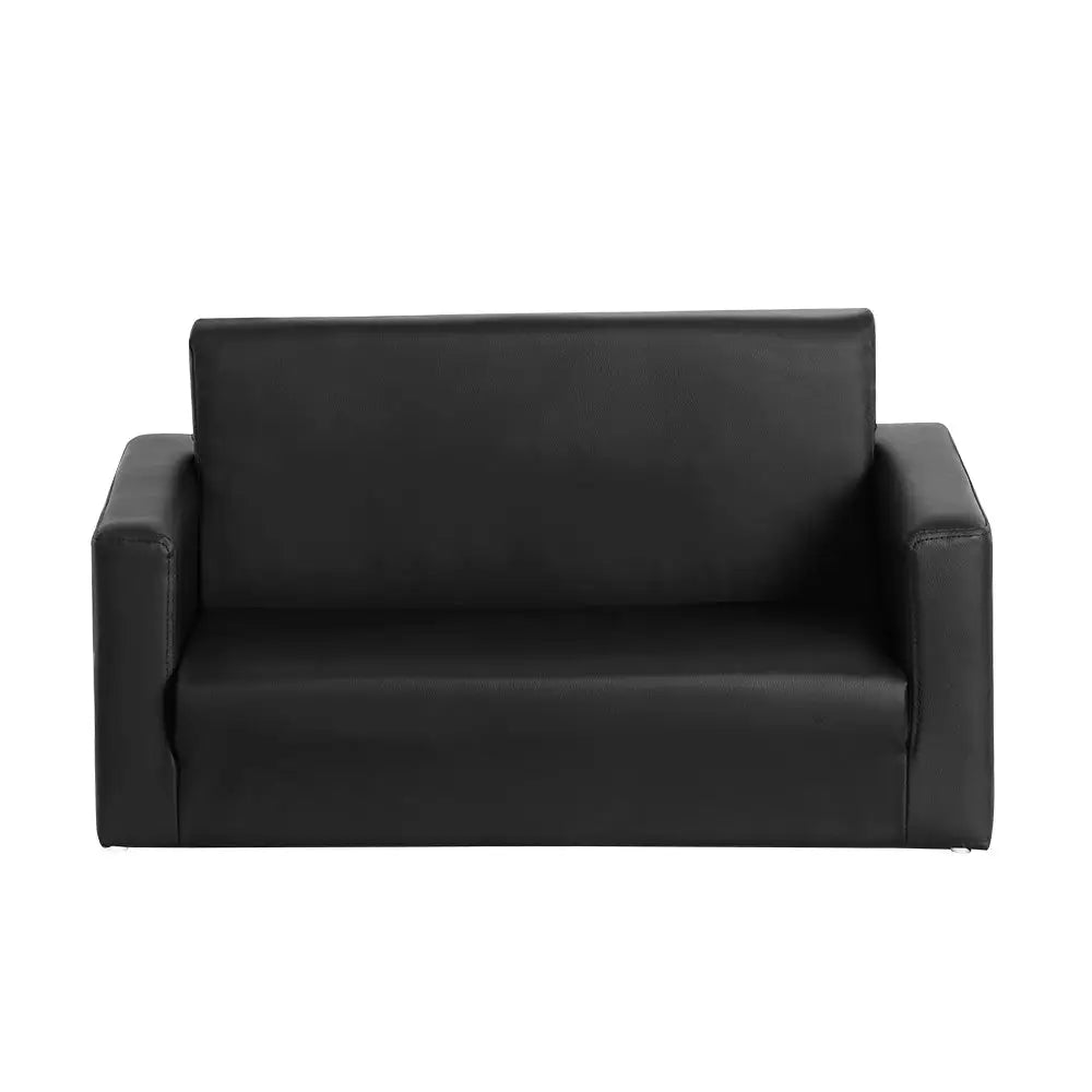 Kids Sofa 2 Seater Children Flip Open Couch Pu Leather Armchair Black